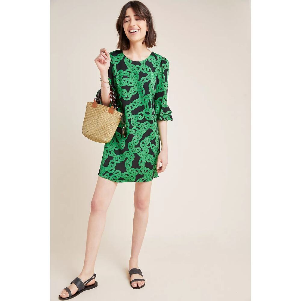 Diane von Furstenberg Kouise Mini Dress sz small black green chain print